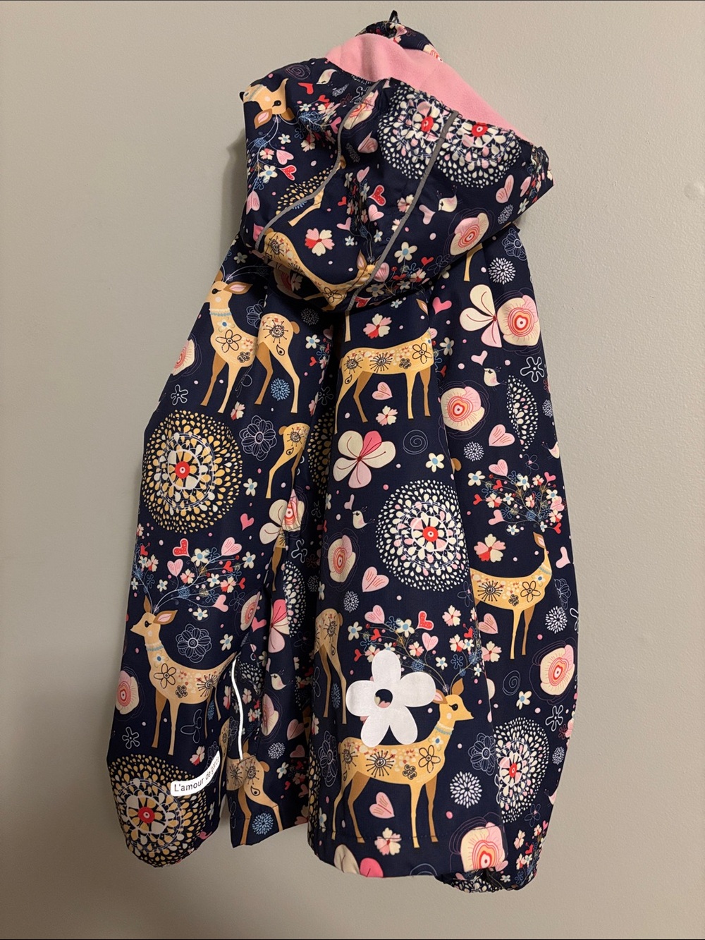 Amazon Navy Pink Gold Deer-Print Hooded Raincoat